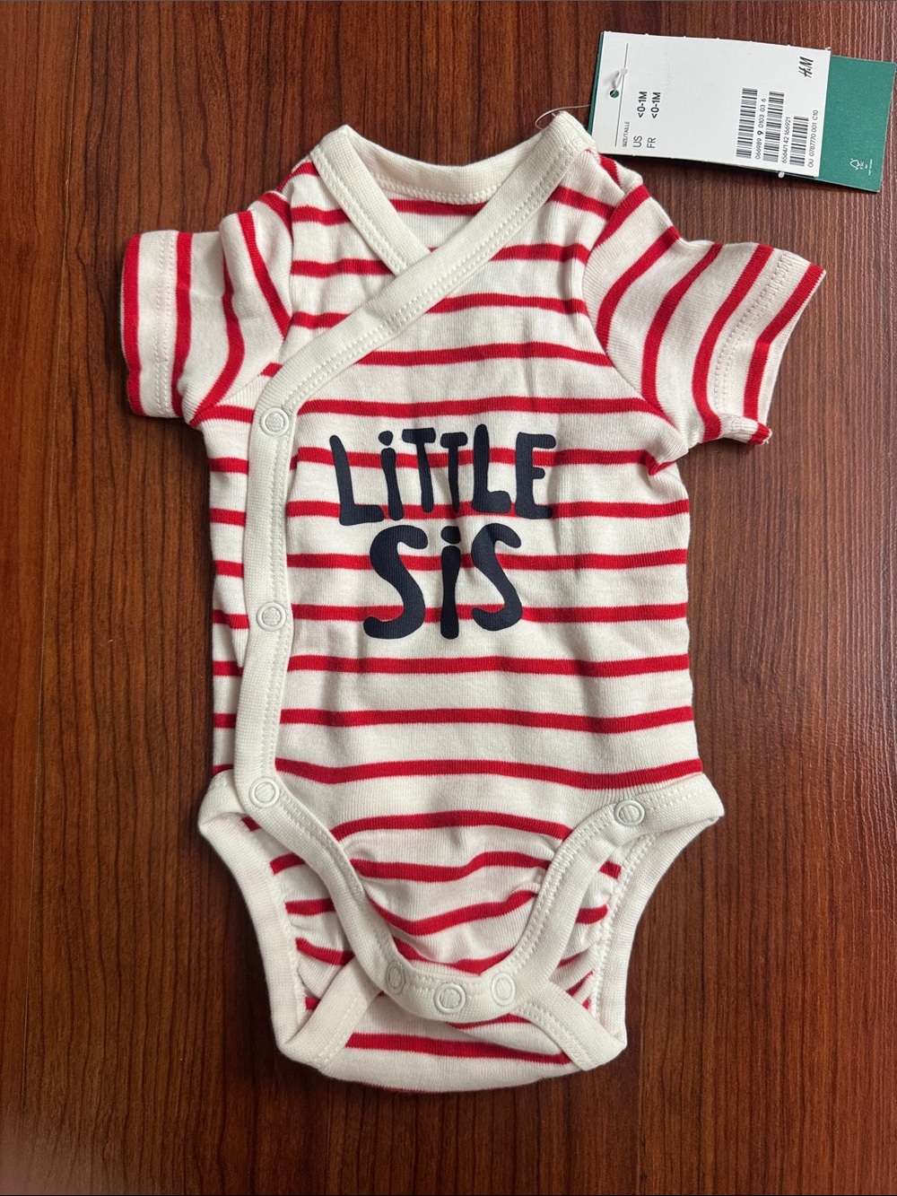 H&M Vintage Cream and Red Striped "Little Sis" Baby One-Piece